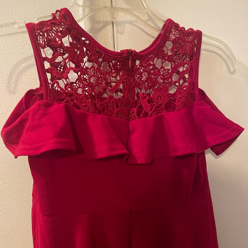 Red Asymmetrical Ruffled Cocktail Dress - Picture 3 of 6